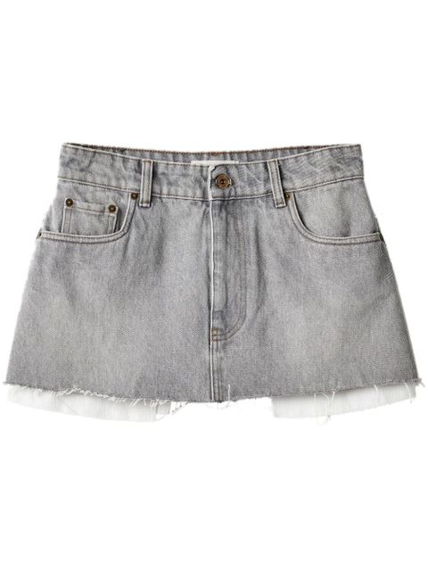 Miu Miu logo-embroidered denim miniskirt - Grey