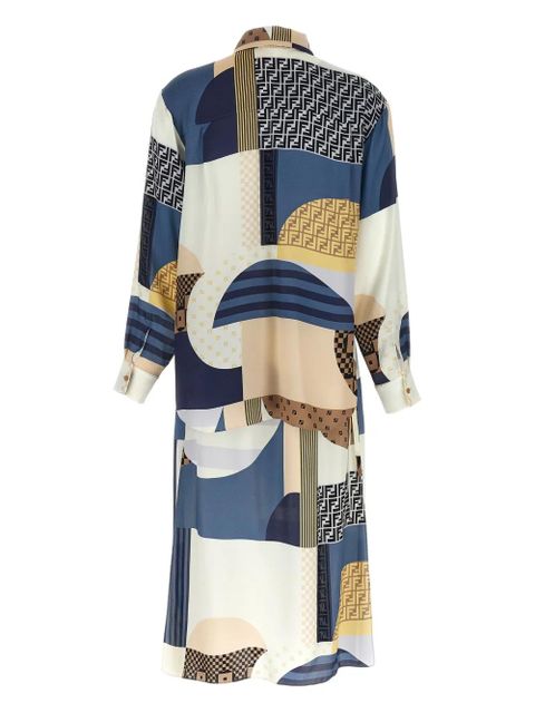 FENDI geometric-print silk belted dress - Blue - zdjęcie produktu nr 2