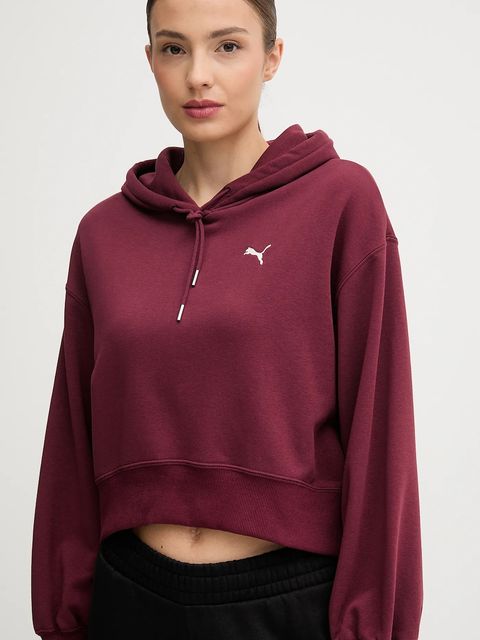 Puma bluza damska kolor bordowy z kapturem gładka 629746