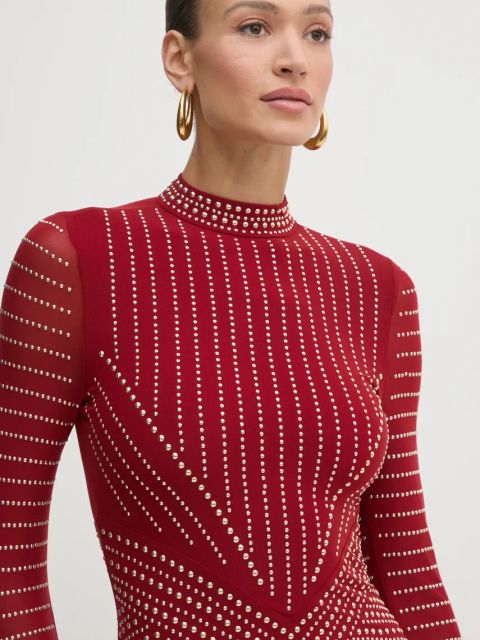 Marciano Guess sukienka KRISTAL kolor bordowy mini dopasowana 5RGK30 6218A