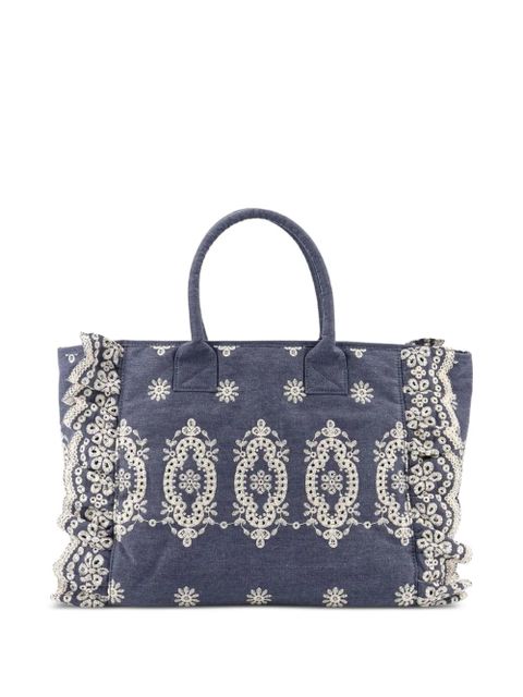 MC2 Saint Barth broderie anglaise ruffled tote bag - Blue - zdjęcie produktu nr 2