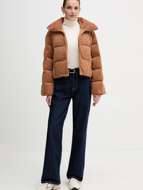 Calvin Klein Jeans kurtka sztruksowa puchowa kolor brązowy zimowa LV044D527G