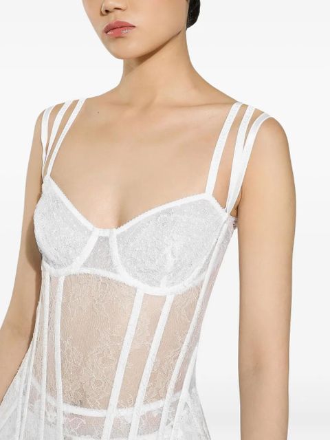 Dolce & Gabbana corset-detailing tulle midi dress - White