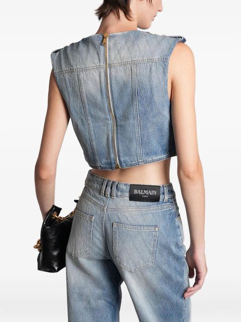 Balmain quilted button top - Blue