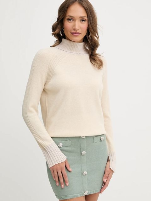 Twinset sweter wełniany damski kolor beżowy z golfem 252TP3582 - zdjęcie produktu nr 1