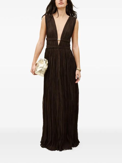 Ba&Sh Tania pleated V-neck dress - Brown - zdjęcie produktu nr 2