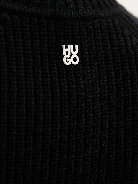 HUGO sweter z wełną damski kolor czarny z półgolfem 50548292