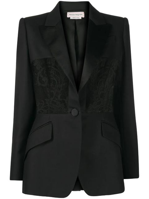 Alexander McQueen lace-panel blazer - Black - zdjęcie produktu nr 1