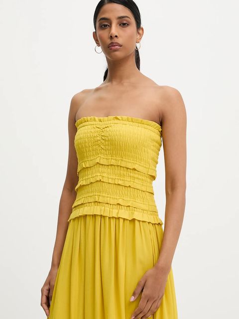 Answear.LAB sukienka z lnem kolor żółty maxi rozkloszowana