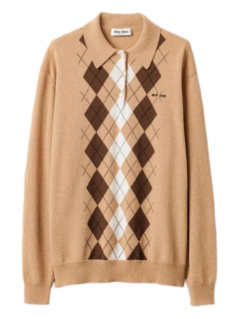 Miu Miu argyle three-button polo sweater - Brown - zdjęcie produktu nr 1