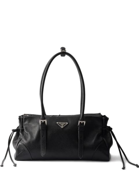 Prada medium leather triangle-logo tote bag - Black - zdjęcie produktu nr 1