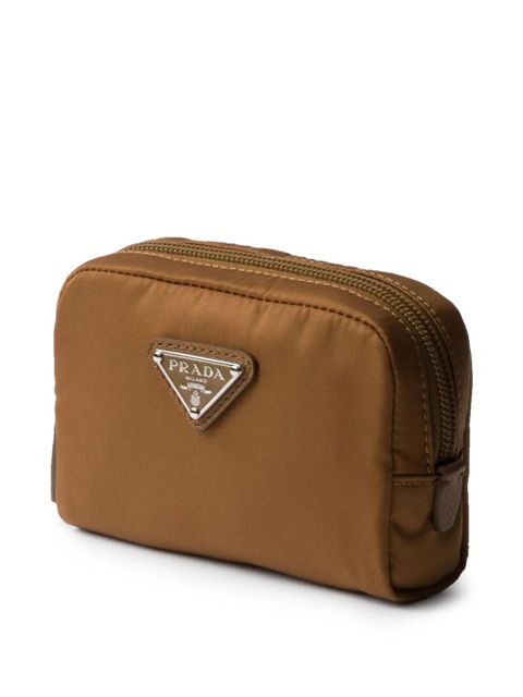 Prada logo-plaque make up bag - Brown