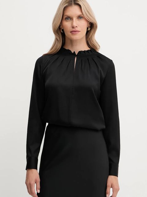 BOSS bluzka jedwabna damska kolor czarny gładka 50548224 - zdjęcie produktu nr 1