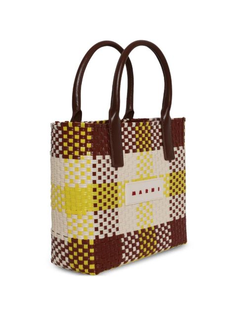 Marni woven top-handle tote bag - Brown