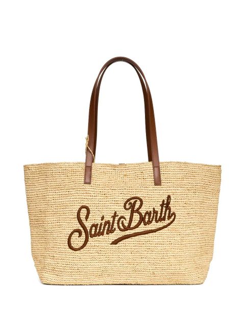 MC2 Saint Barth City logo-embroidered raffia tote bag - Neutrals