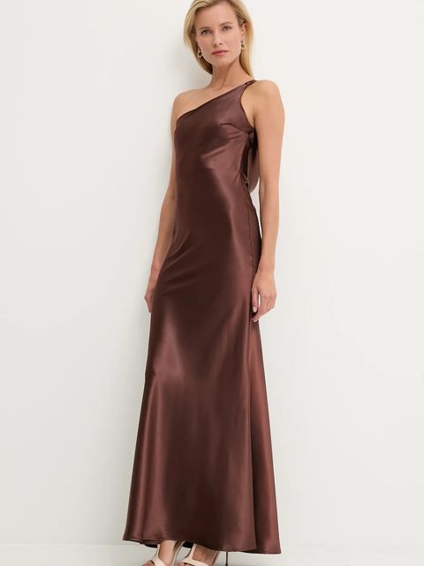 Answear.LAB sukienka kolor brązowy maxi rozkloszowana