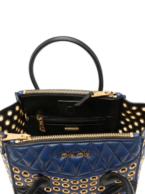 Miu Miu panelled quilted eyelet-detail tote bag - Blue