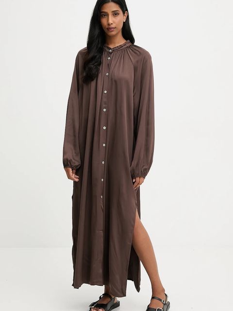 Answear.LAB sukienka kolor brązowy maxi oversize