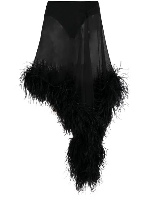 The Attico Miya feather-trimmed asymmetric skirt - Black - zdjęcie produktu nr 1