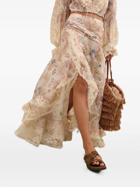 ZIMMERMANN Rebellion floral-print lace maxi skirt - Neutrals