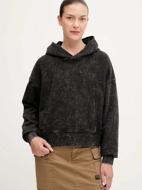 G-Star bluza bawełniana damska kolor czarny z kapturem gładka D27726.D969 - zdjęcie produktu nr 1