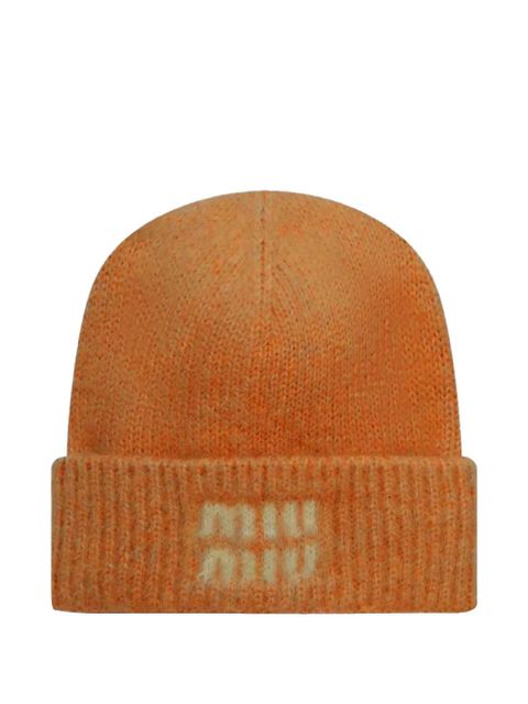 Miu Miu debossed-logo beanie hat - Orange - zdjęcie produktu nr 1