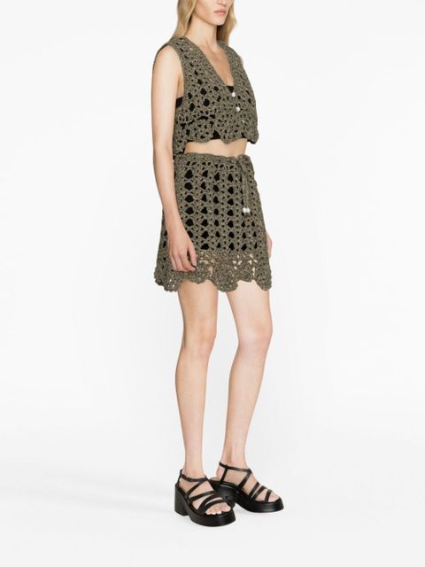 GANNI crochet-knit crop top - Black