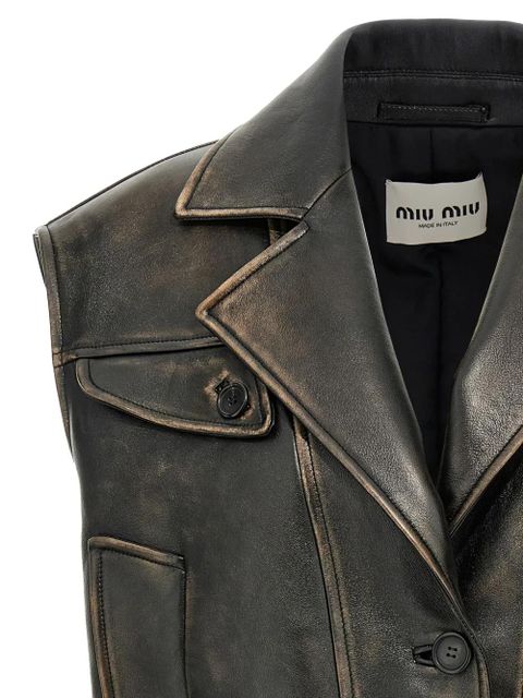 Miu Miu leather cropped gilet - Brown - zdjęcie produktu nr 2