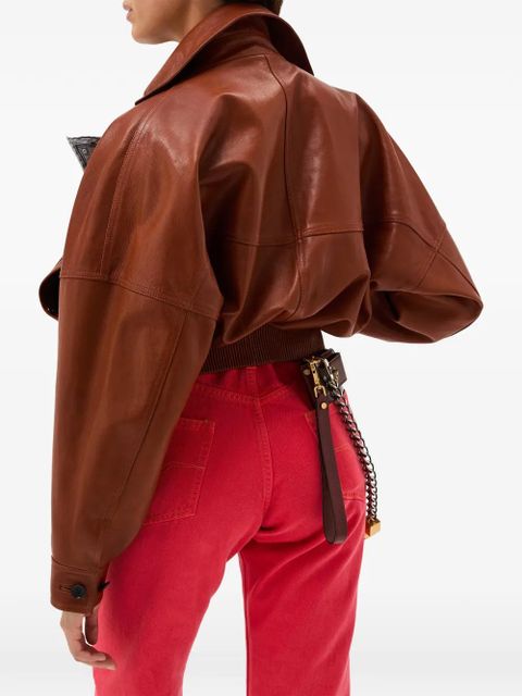 Versace pocket zip leather jacket - Brown