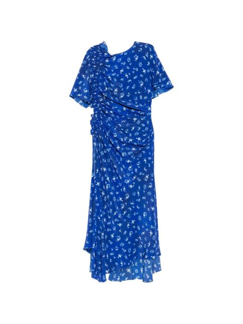 Victoria Beckham floral-print smocked asymmetric dress - Blue - zdjęcie produktu nr 1