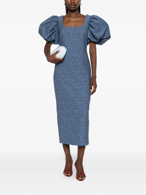 Max Mara floral-jacquard puff-sleeve dress - Blue - zdjęcie produktu nr 2
