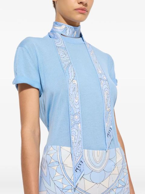 PUCCI mixed-print silk twill scarf with rhinestones - Blue