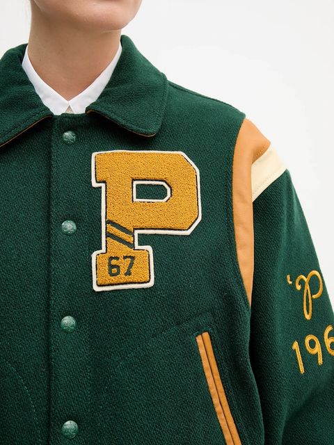 Polo Ralph Lauren kurtka z dodatkiem wełny kolor zielony przejściowa 211971014