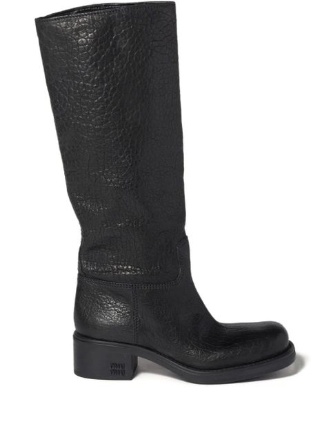 Miu Miu logo-embossed leather boots - Black - zdjęcie produktu nr 1