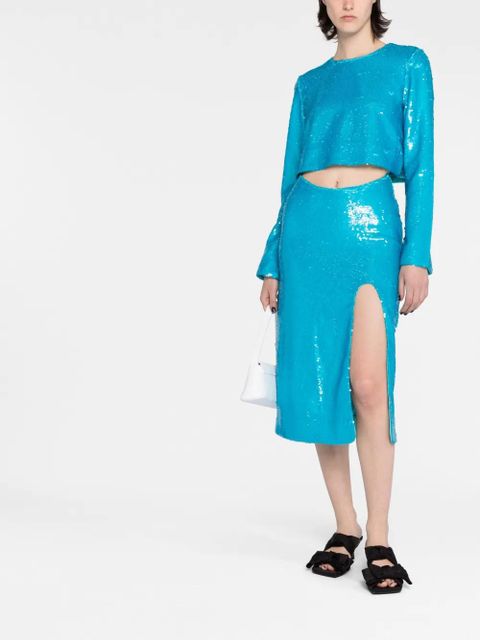 GANNI sequin-embellished midi skirt - Blue