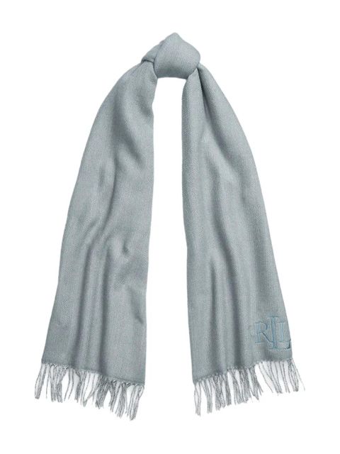 Lauren Ralph Lauren logo-embroidered fringed scarf - Blue