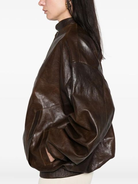 Magda Butrym zip-front leather bomber jacket - Brown