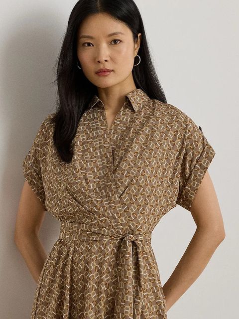 Lauren Ralph Lauren sukienka kolor brązowy midi rozkloszowana 200979615