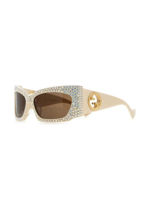 Gucci Eyewear Double G rhinestone-embellished sunglasses - Neutrals - zdjęcie produktu nr 2