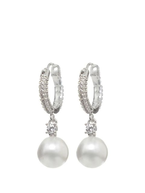 Self-Portrait crystal-embellished faux-pearl earrings - Silver - zdjęcie produktu nr 1