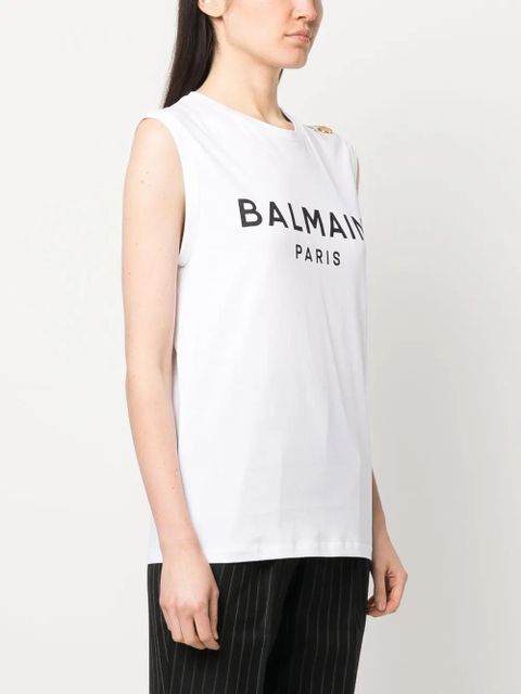 Balmain logo-print detail tank top - White