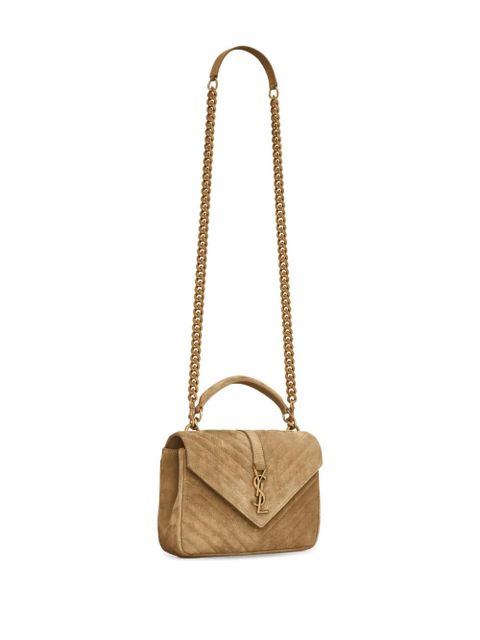 Saint Laurent medium College quilted suede shoulder bag - Brown