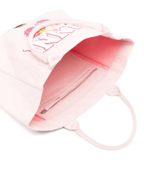GANNI logo-patch raspberry-print tote bag - Pink