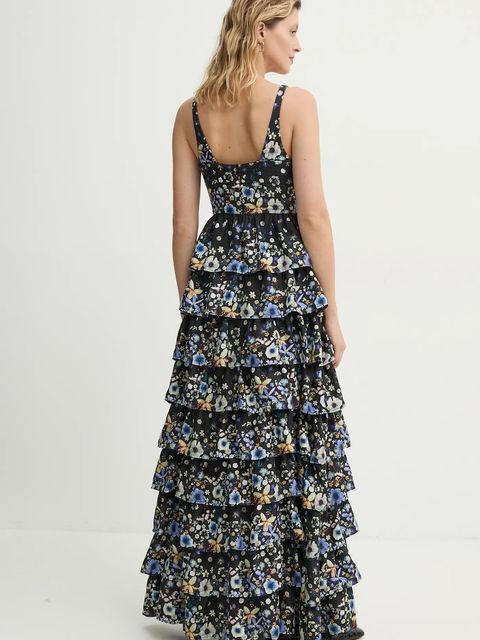 MUNTHE sukienka jedwabna FRUMA kolor czarny maxi rozkloszowana 251134025118