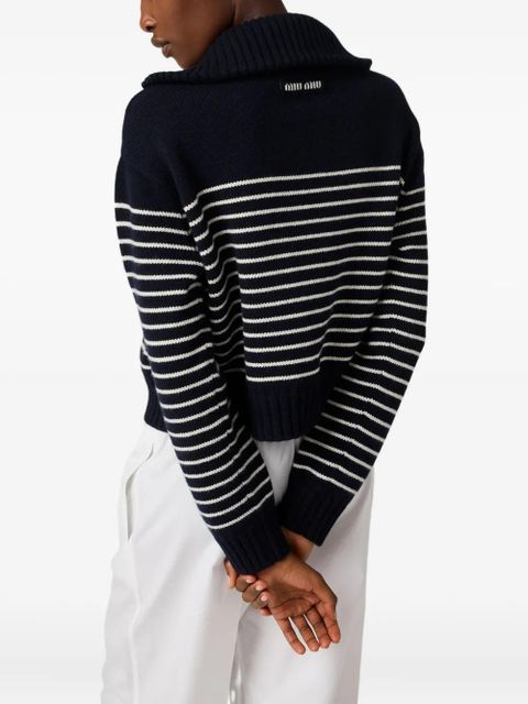 Miu Miu ribbed-collar striped sweater - Blue