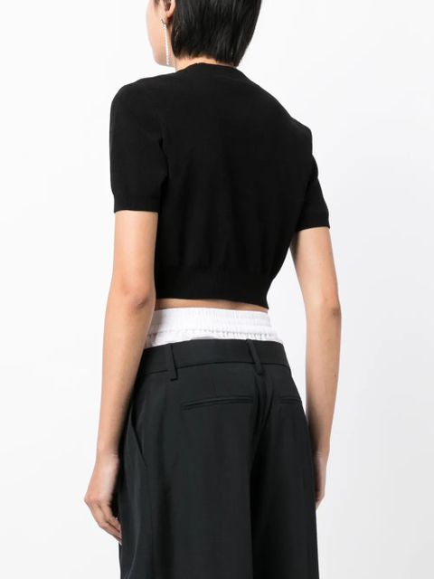 Alexander Wang logo-embossed cropped knitted top - Black
