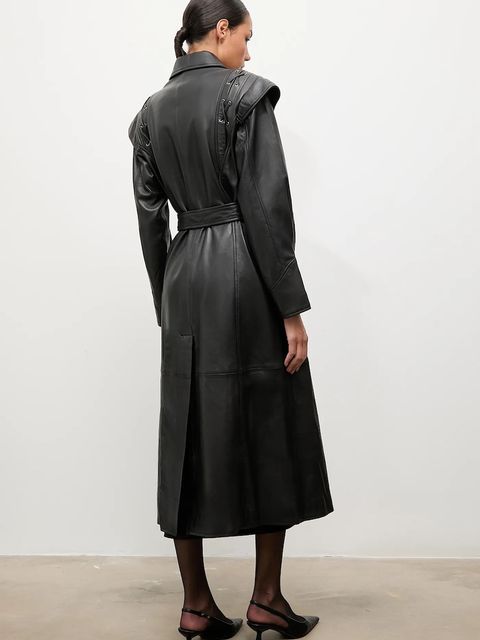 Answear.LAB płaszcz skórzany kolor czarny