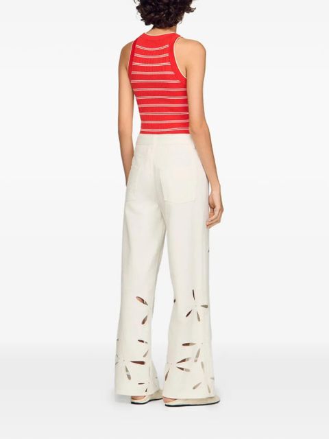 SANDRO floral-detail wide-leg jeans - White