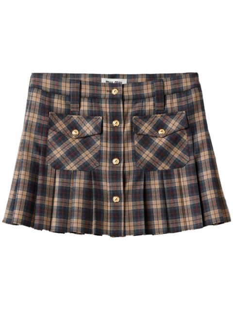 Miu Miu pleated tartan miniskirt - Brown - zdjęcie produktu nr 1