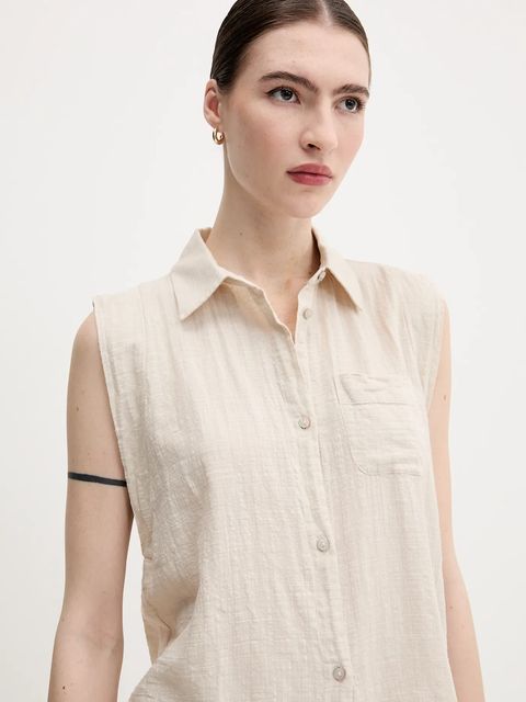 United Colors of Benetton koszula damska kolor beżowy regular z kołnierzykiem klasycznym 5ONVDQ0C1